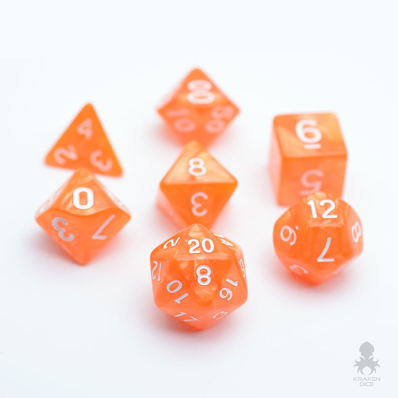 Orange Pearl RPG Polyhedral 7pc Dice Set for RPGS